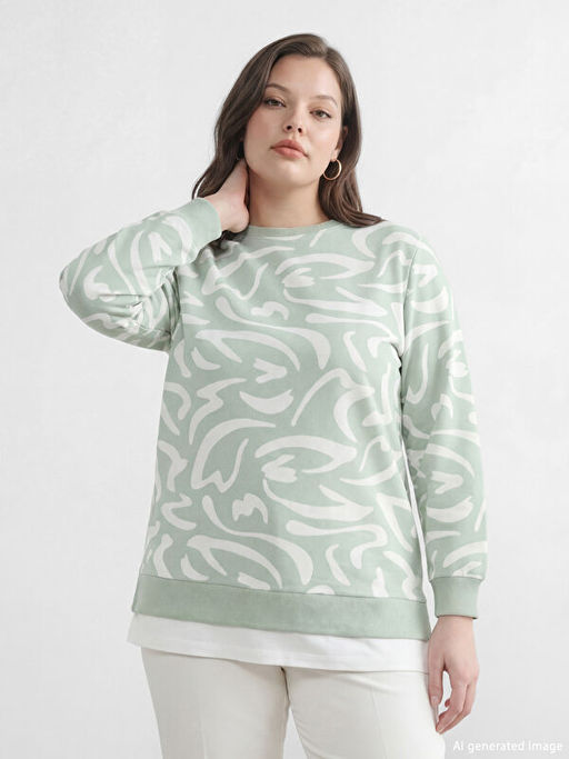 Bisiklet Yaka Desenli Kad?n Sweatshirt Tunik