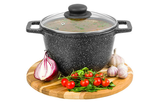 Казан 3 л ГАРМОНИЯ ВКУСА Черный мрамор С КРЫШКОЙ ф20, 28*21,5*18,5 см - Elan gallery фото 3