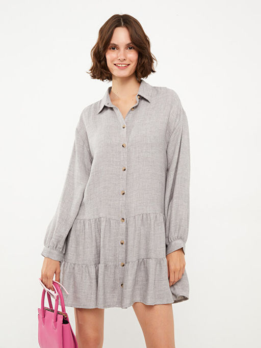 D?z Uzun Kollu Kad?n G?mlek Elbise