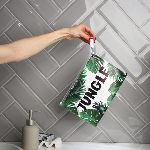 Цена за 2 шт. Косметичка для бассейна с застёжкая зип-лок, большая, принт Тропический, прозрачная/зелёная - Simaland фото 5