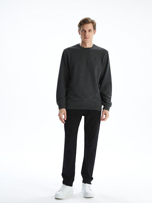 Bisiklet Yaka Uzun Kollu Bask?l? Erkek Sweatshirt