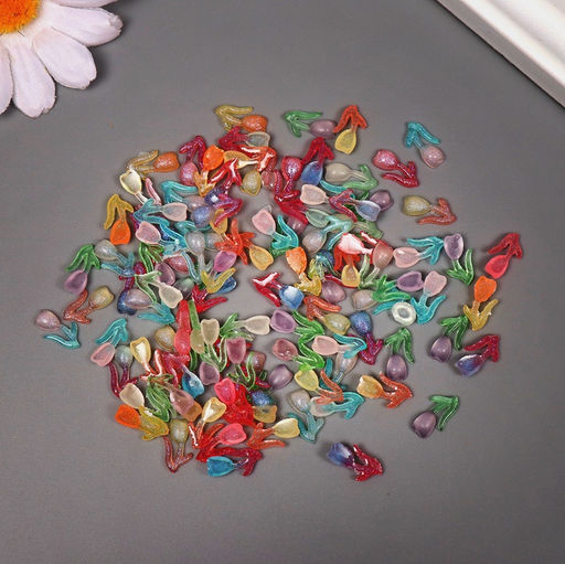 Цена за 2 шт. Декор для творчества акрил Весенний тюльпан, светится в темноте, набор 100 шт., 1.4?0.8 см