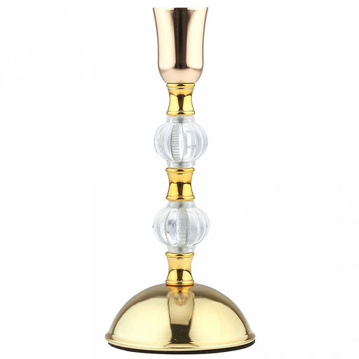 Подсвечник металлический "Магия" h20,3см, чаша д3,3см, h3,8см, пластмассовая/стеклянная ножка, нескользящее основание д9см, золотой, в коробке (Китай)