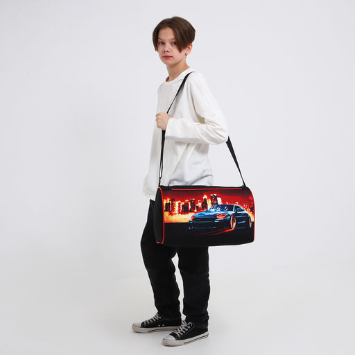 Сумка детская спортивная для мальчика «Крутая тачка», 40×24×21, отдел на молнии, чёрный