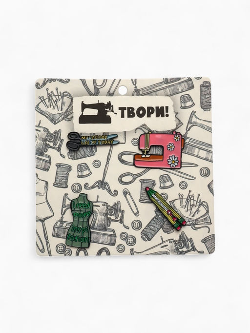 Набор значков (4 шт.) Швея, цветной в чёрном металле