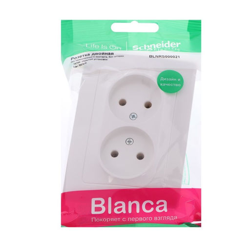 Розетка двойная SE Blanca, 250 В, 16 А, IP20, встраиваемая, без заземления, белая, BLNRS000021