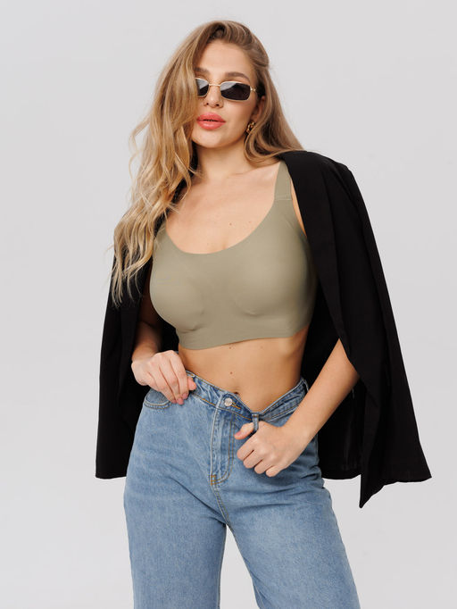 Топ бесшовный бескаркасный с вкладышами Lingeamo хаки ВТ-02 (125)  фото 3