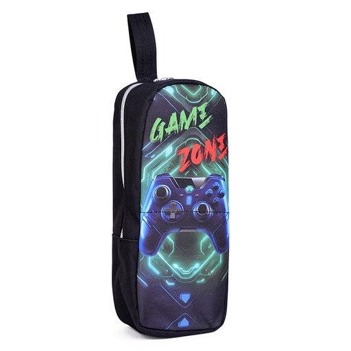 Пенал "Gamer" 21x9x6 см, прямоугольный вертикальный для 60 предметов, плотный износостойкий полиэстер с водоотталкивающей пропиткой, на молнии, фиксация в открытом виде магнитом, с каучуковой аппликацией, с петлей