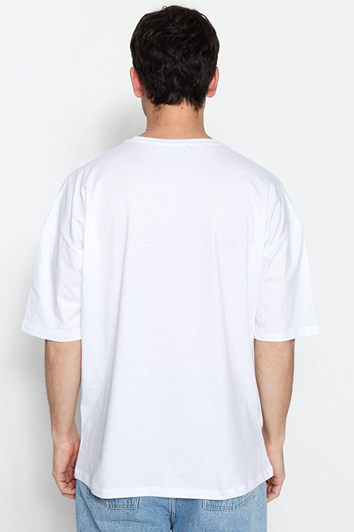 Unisex Beyaz Oversize/Geni_ Kesim %100 Pamuklu K_sa Kollu Basic T-Shirt TMNSS22TS0318 - Trendyolmilla фото 2