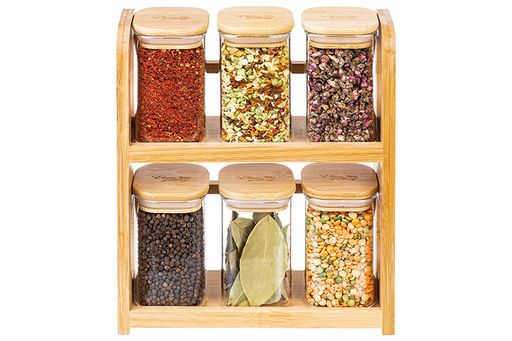Набор 6 банок д/хранения 250 мл 22*8*27 см Crystal glass + бамб.крышка с сил.прокл.+бамб.подст - Elan gallery фото 5