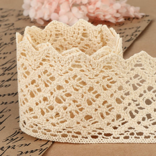 Кружево вязаное, 80 мм × 10 ± 1 м, цвет бежевый