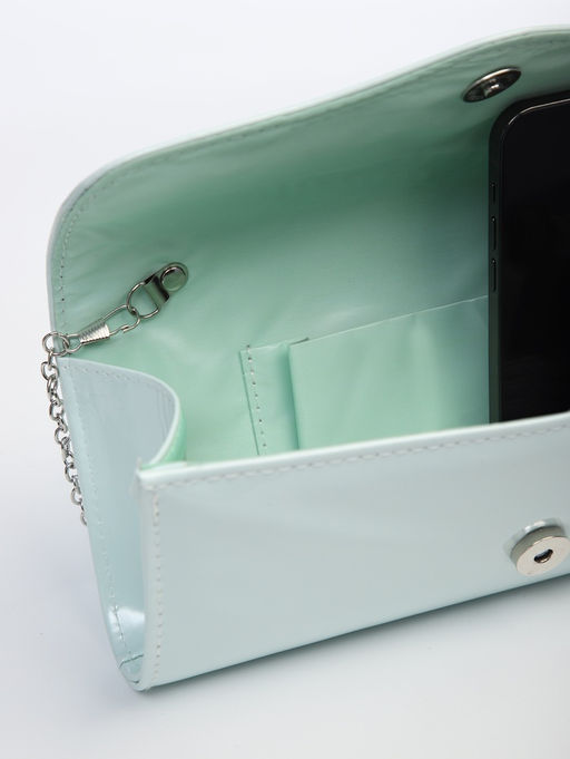 Сумка-клатч женская вечерняя на магните, на длинной цепочке, лаковая, однотонная, чёрная