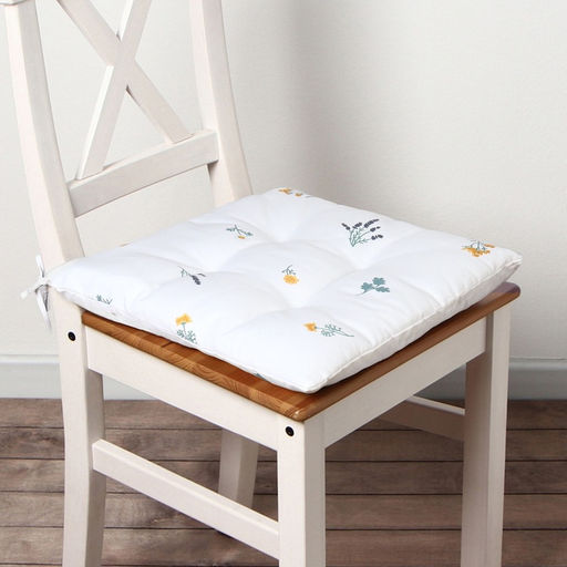 Подушка на стул Этель. Полевые цветочки, 42?42?7 см, белая