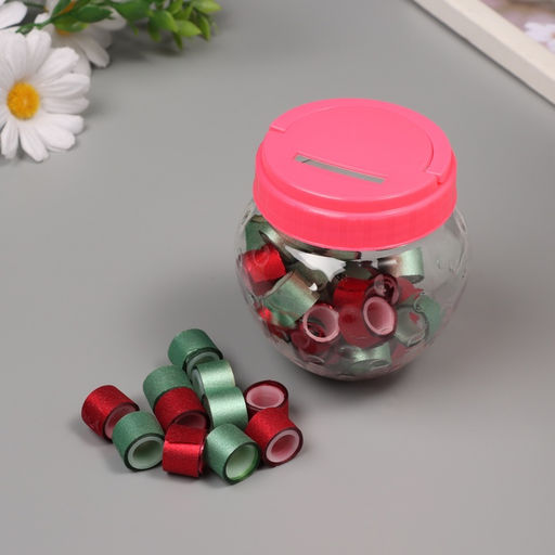 Клейкая лента пластик в банке «Глори. Красный, зелёный», набор 40 шт., 1.2 см, дл.0.9 м, 7×7×9 см