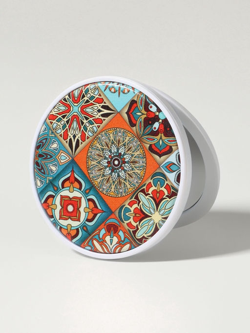 Зеркало складное «Витраж», d=7.3 см, с увеличением х2, оранжевое/синее