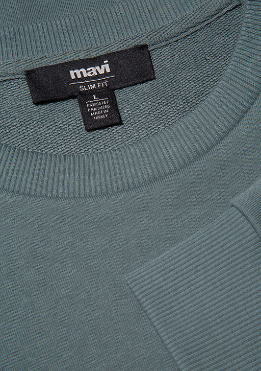 Bisiklet Yaka Yesil Basic Sweatshirt - Mavi фото 6
