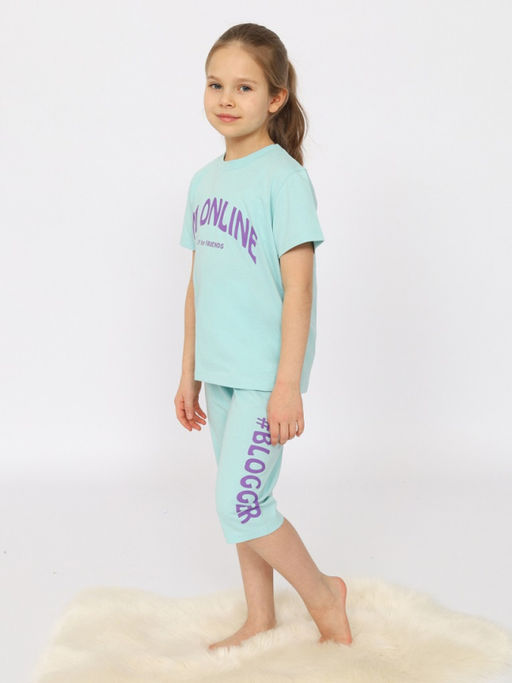 CRB wear/CSJG 50173-49 Пижама для девочки (футболка, бриджи),светло-бирюзовый/Ex.Cherubino  фото 2