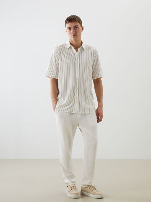 Regular Fit K?sa Kollu ?izgili Erkek G?mlek