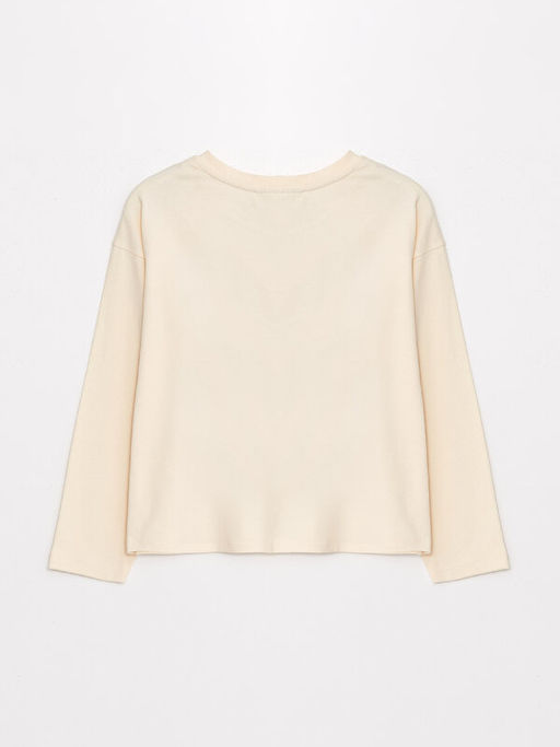 Bisiklet Yaka Bask?l? Uzun Kollu K?z ?ocuk Ti??rt