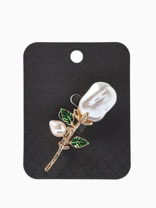 Брошь «Цветок» роза. жемчуг, цвет белый в серебре