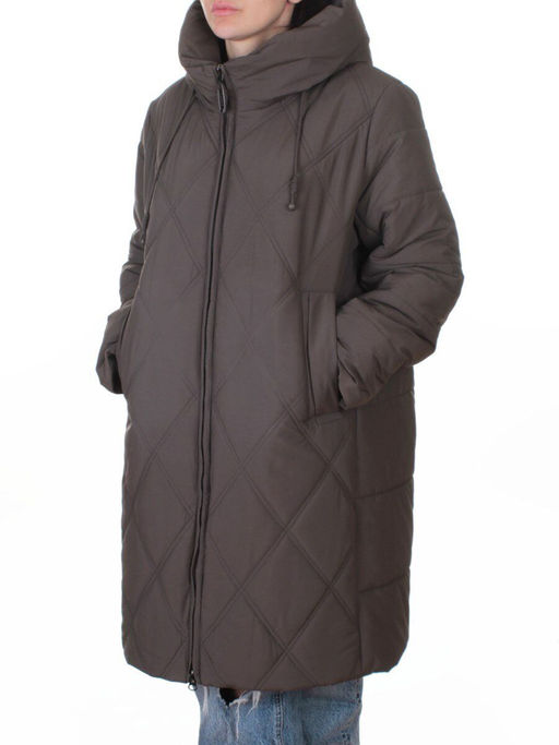 A612 GRAY/BROWN Куртка зимняя женская (верблюжья шерсть, 120 гр. холлофайбер)