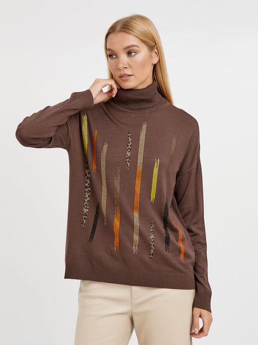 водолазка женская в коричневом цвете со спущенной линией плеча и с элементами из страз - Glenfield фото 3