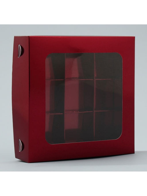 Цена за 5 шт. Коробка для конфет, кондитерская упаковка, 9 ячеек, Бордовая, 14.7 х 14.7 х 3.5 см - Дарите счастье фото 4
