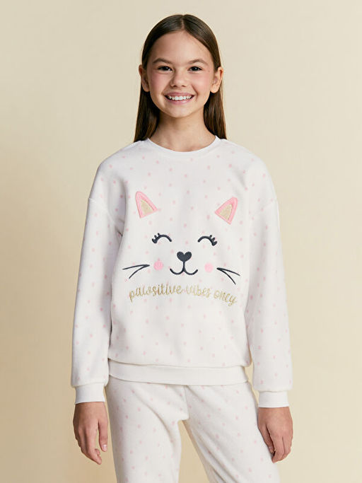 Bisiklet Yaka Nak??l? Polar K?z ?ocuk Pijama Tak?m?