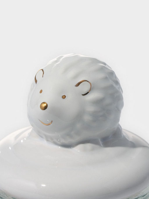 Банка для сыпучих Доляна «Ёжик в золотом», 230 мл, 7.8×15 см, с керамической крышкой, стекло, прозрачная