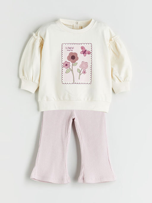 ?i?ekli K?z Bebek Sweatshirt ve Tayt 2li