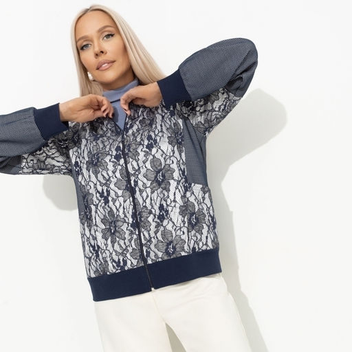 Бомбер комбинированный с кружевом Мой стиль мои правила (синий) - Charutti фото 4