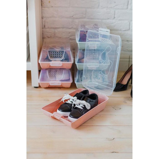 Короб для хранения обуви с крышкой «Следы», 37×22×14 см, цвет розовый
