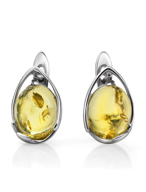 Нежные серьги со вставками из натурального лимонного янтаря Селена