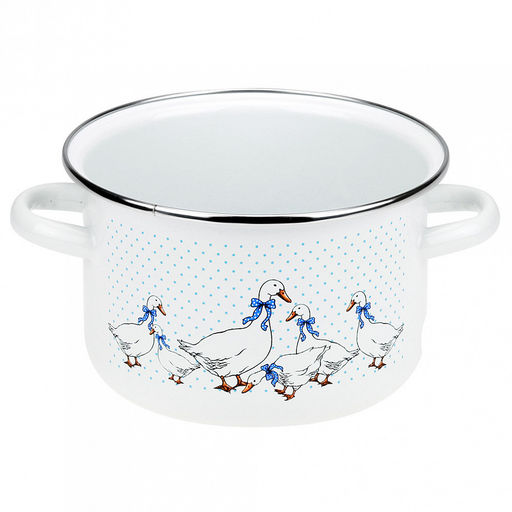 Гуси Кастрюля эмалированная 2л, цилиндрическая форма, металлическая крышка, белый (Россия) - Домашняя мода фото 2