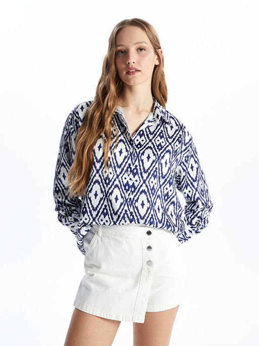 Desenli Oversize Saten Kad?n G?mlek