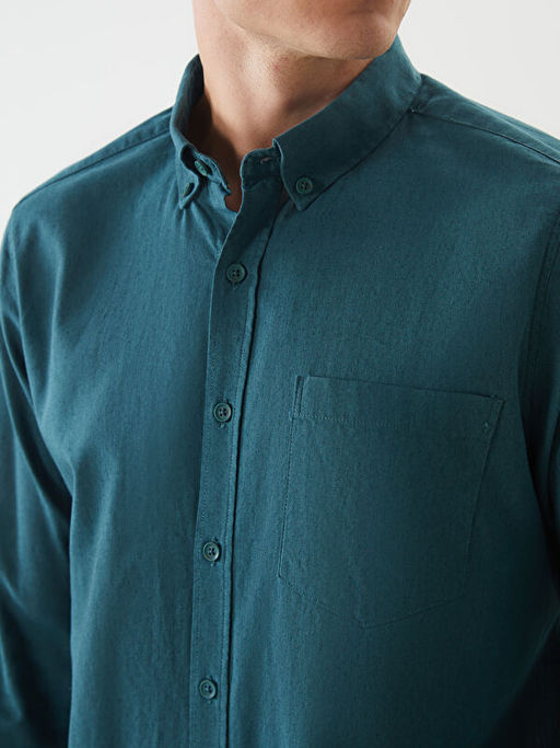 Regular Fit Uzun Kollu Keten Kar???ml? Erkek G?mlek