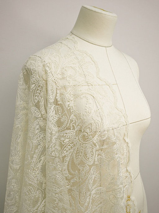 Кружевное полотно Мелодия узоров (фестон с 2х ст.) цв.кремовый, ш.1.3м, хл-80%, нейлон-20% - Купава фото 8