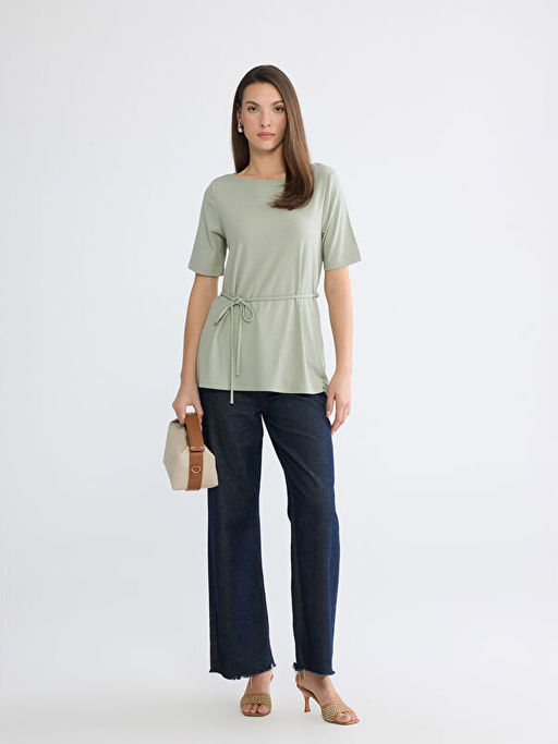 Bisiklet Yaka ?izgili Ku?akl? Bluz