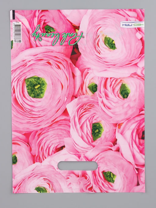 Цена за 25 шт. Пакет "Розовый букет, полиэтиленовый с вырубной ручкой 30х40 см, 60 мкм