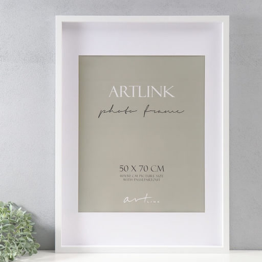 Фоторамка для фото 50×70 см Valerie, МДФ, с паспарту 40×50 см, белый, (пластиковый экран)