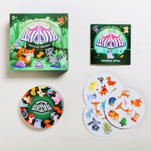 Настольная игра на реакцию и внимание Дуббль. Веселые зверята, 55 карт - Лас играс фото 3