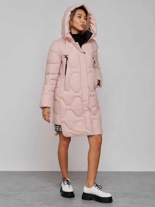 Пальто утепленное молодежное зимнее женское розового цвета 589899R - RoccaManer фото 8