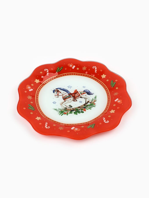 Тарелка плоская новогодняя Игрушки, d=23 см, стекло