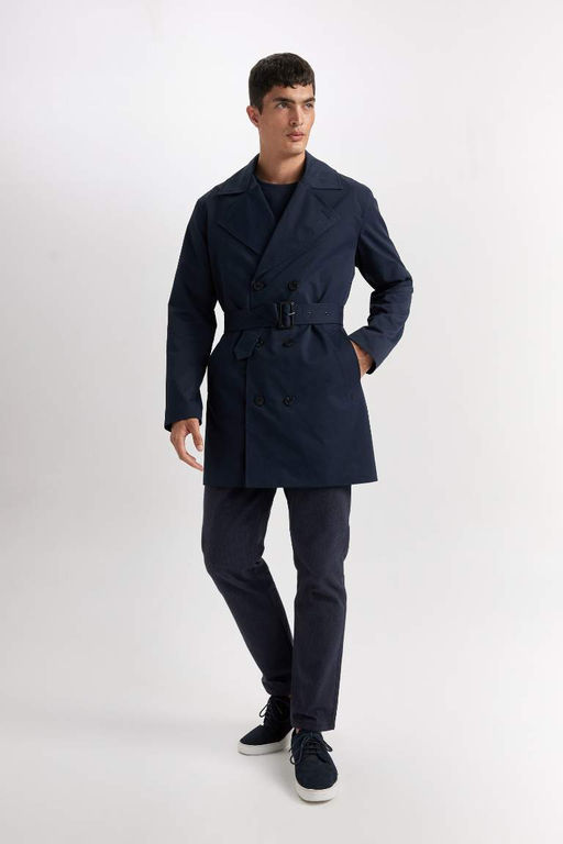 Slim Fit Dar Kesim Dugmeli Kemerli Trenckot - Defacto фото 3