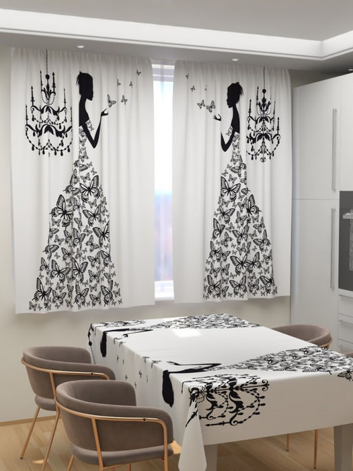 Фотошторы для кухни Женщина из бабочек Фотошторы ткань Димаут - Ros-decor фото 2