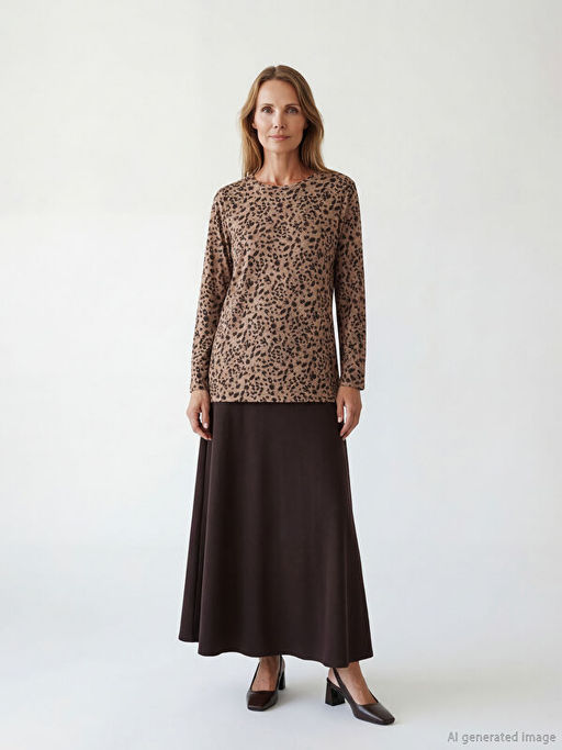 Bisiklet Yaka Leopar Desenli Bluz