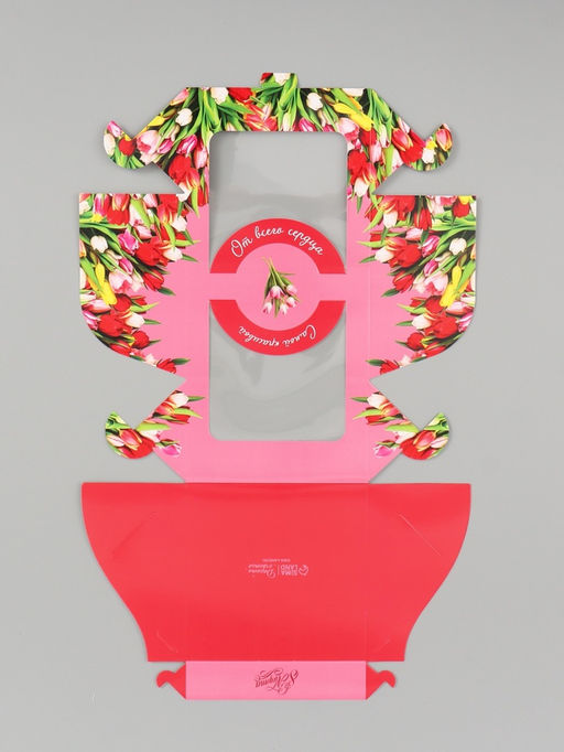 Цена за 5 шт. Коробка под бенто - торт с окном С 8 марта!, 14?14?8 см