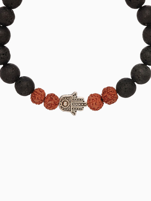 Браслет «Хамса», лава, рудракша, длина 18 см, чёрный, коричневый