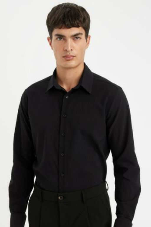 Modern Fit Modern Kesim Krink?l Kumas Gofre Desenli Uzun Kollu Gomlek