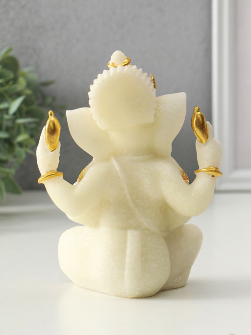 Фигурка песчаник «Ганеша - мудрость и благополучие», белый с золотом, 8×13×18.5 см